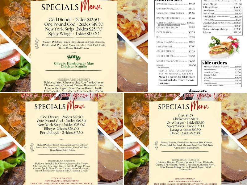 Gus & Tony's Town House Cafe Menu