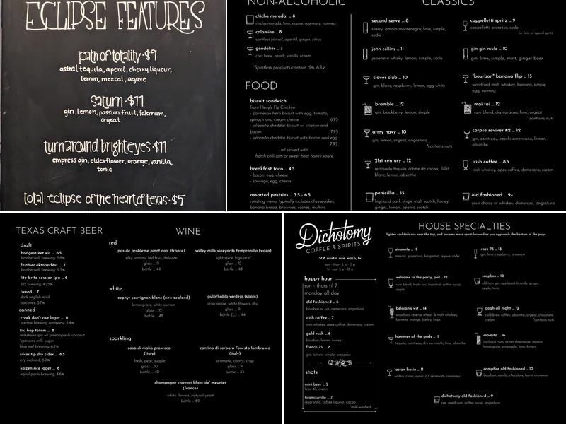 Dichotomy Coffee & Spirits Menu