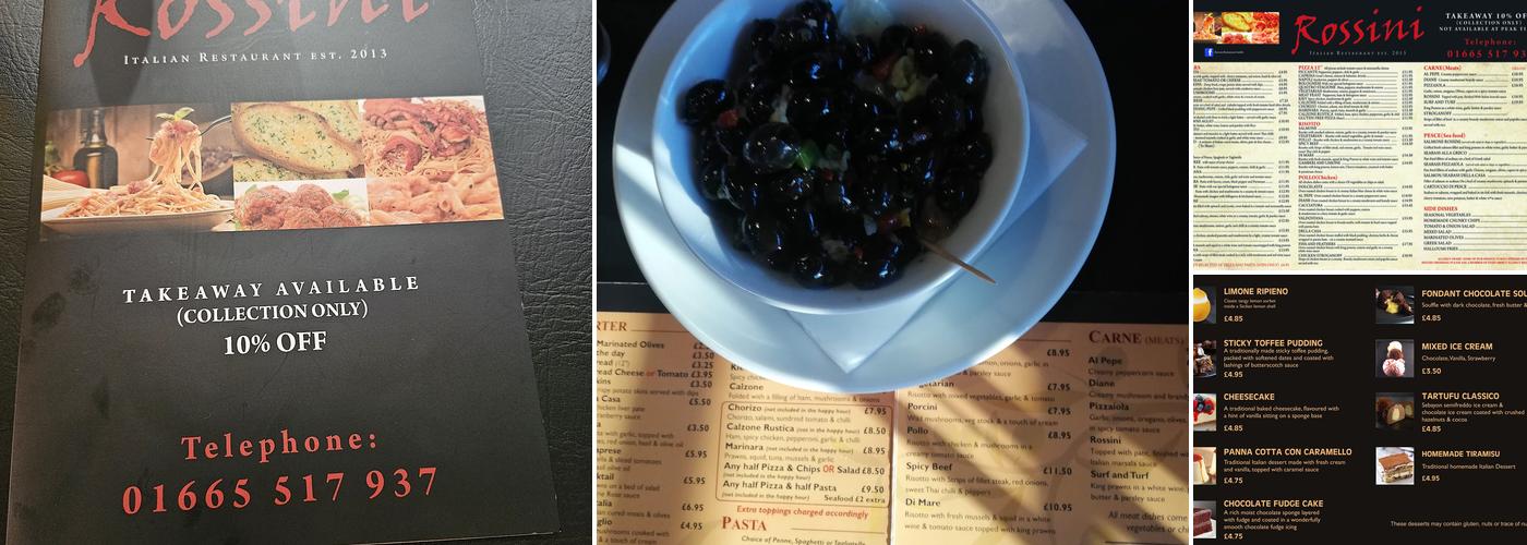 Rossini restaurant Amble Menu