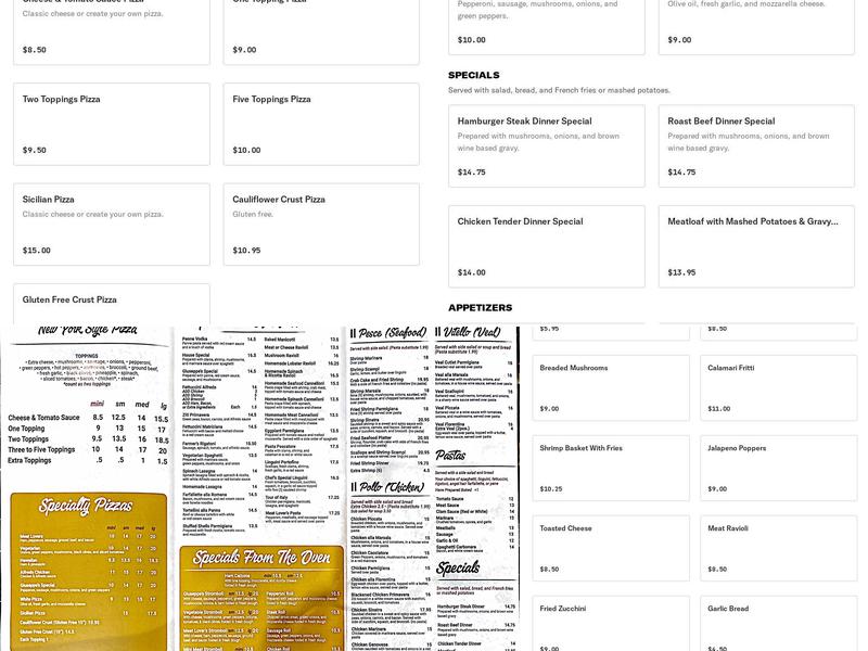 Giuseppe's Pizza Menu