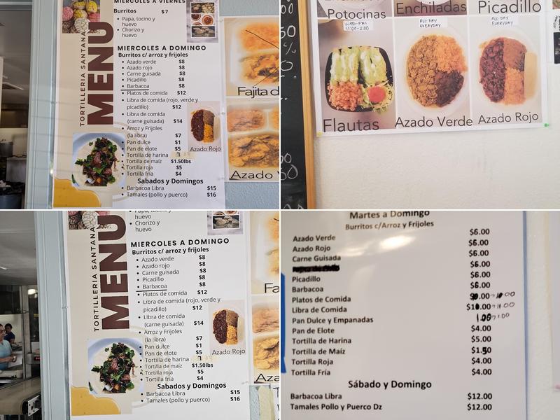 Tortilleria Santana Menu