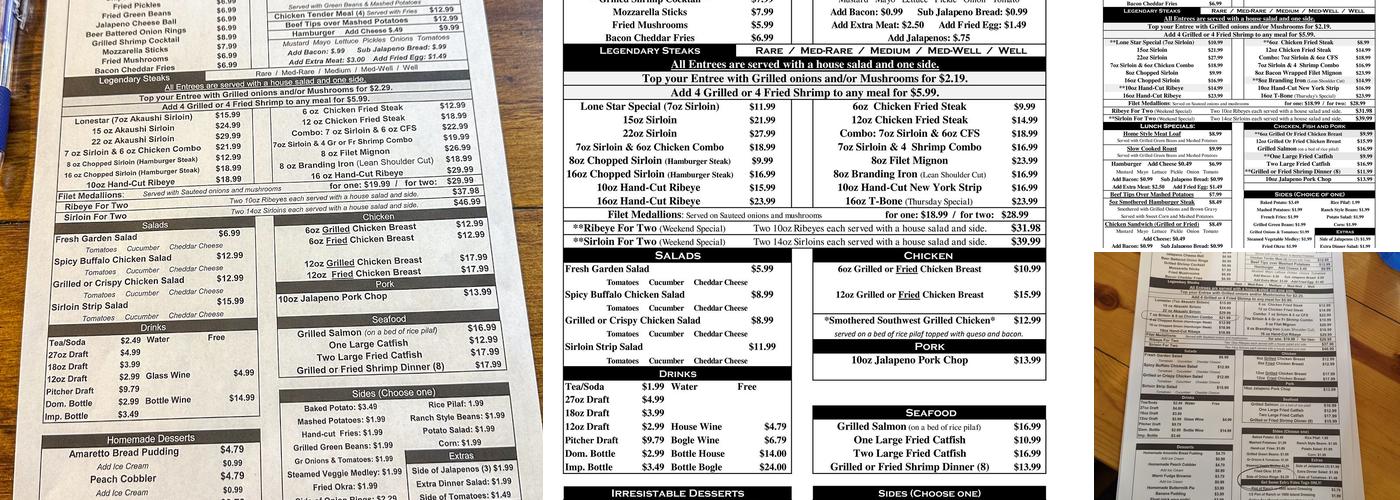 Lonestar Tavern and Steakhouse & Catering Menu