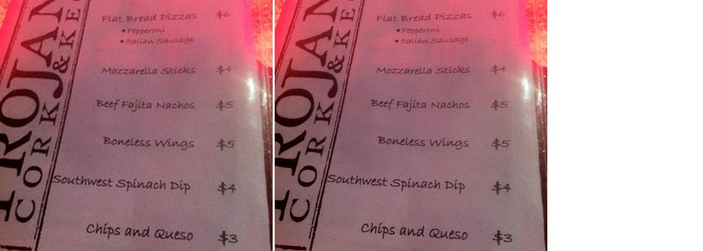 Trojan Cork & Keg Menu