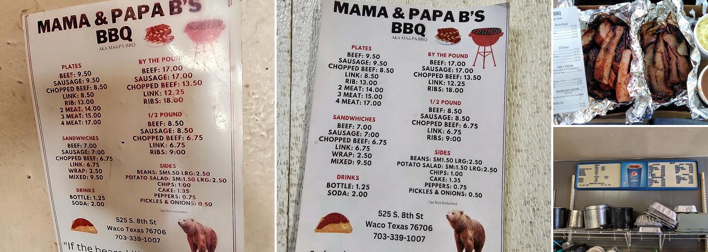 Mama & Papa B's Bar-B-Q Menu