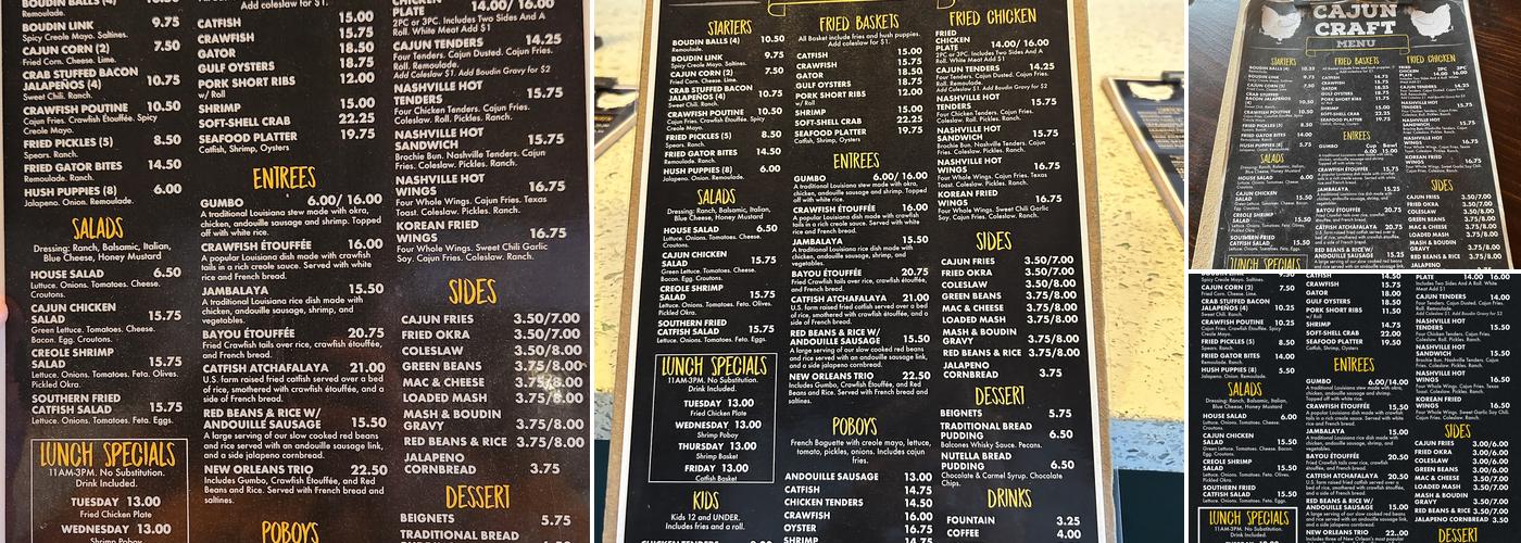 Cajun Craft Menu