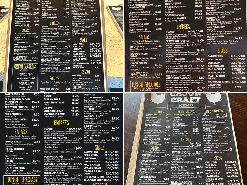 Cajun Craft Menu