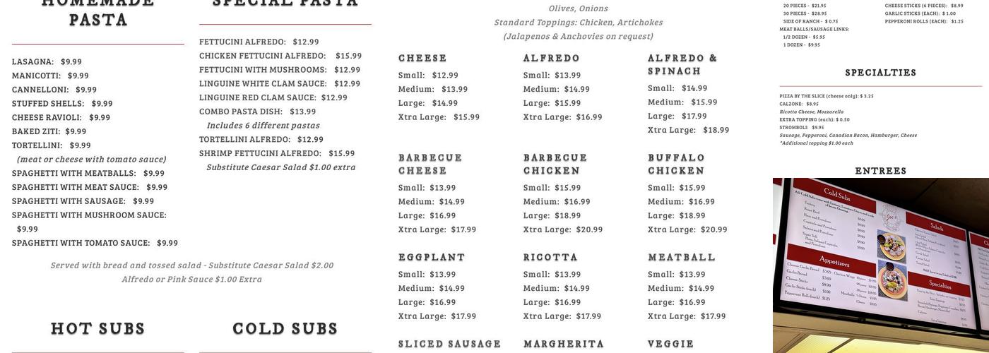 Joe's Pizza Pasta & Subs Menu