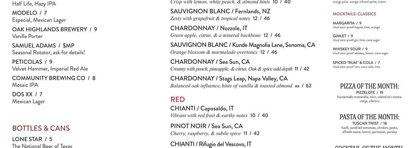 Cane Rosso Menu