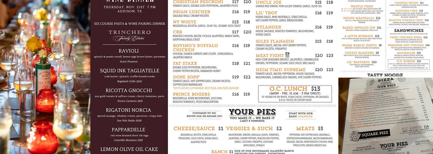 Zoli's NY Pizza Menu