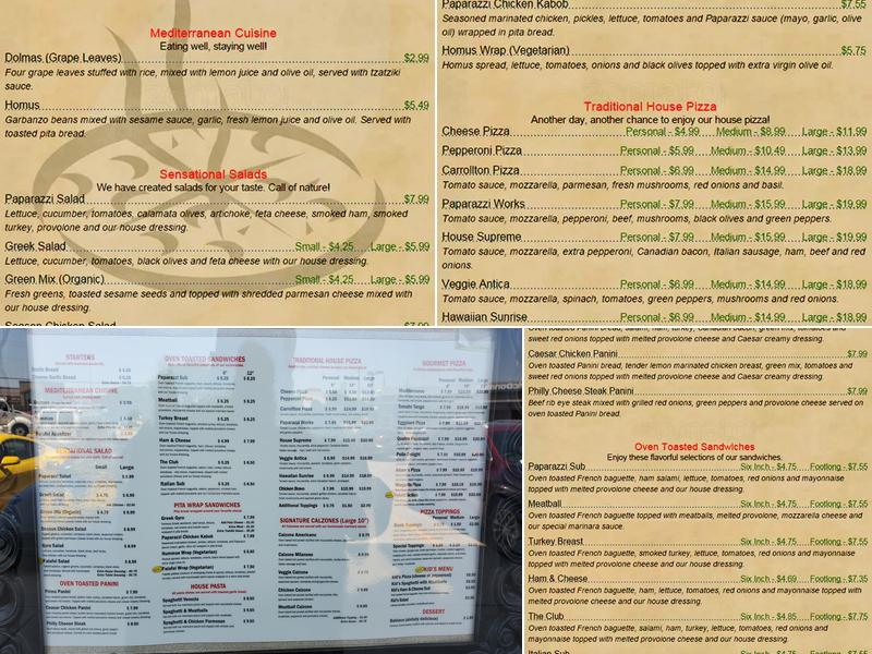 Paparazzi Pizza Menu