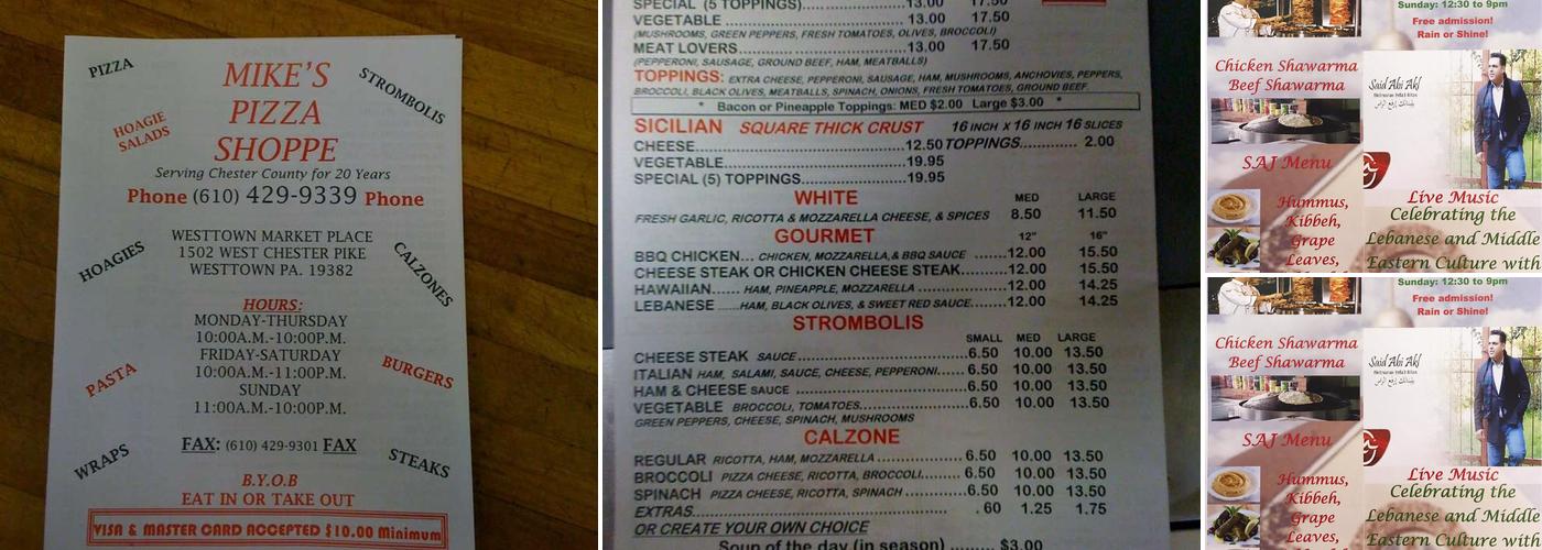 Mike's Pizza Menu