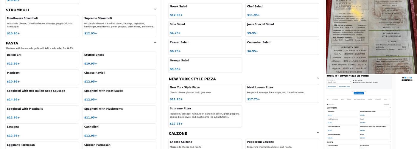 Amici Menu