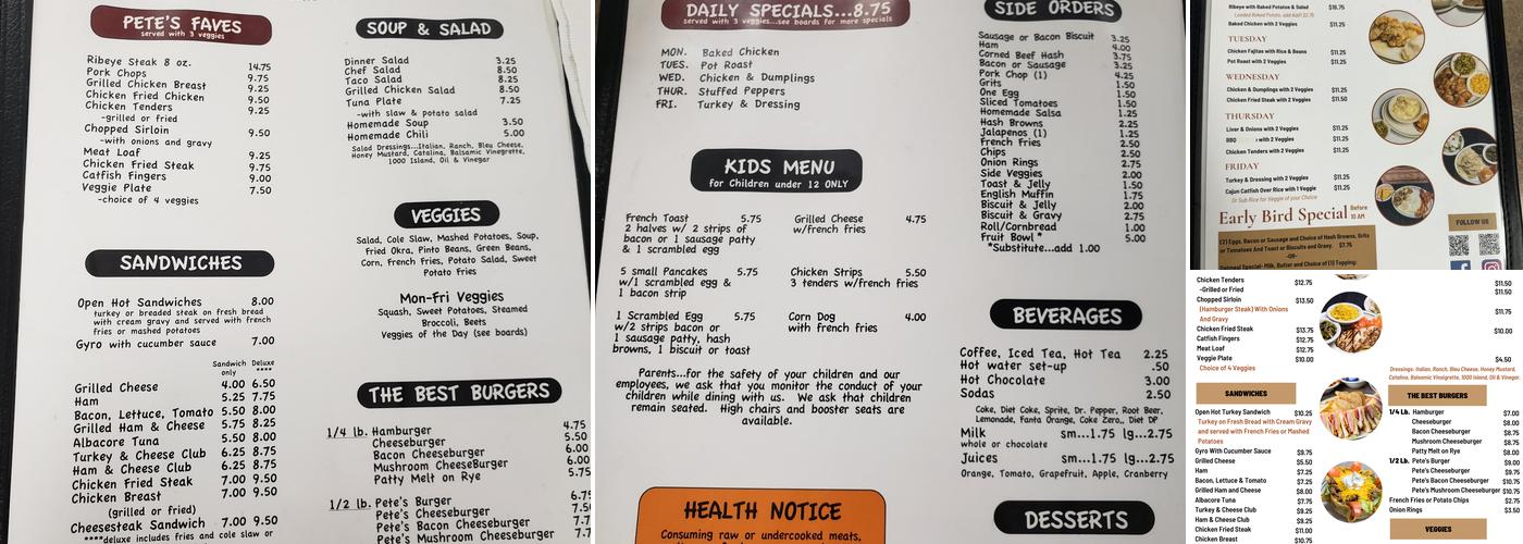 Pete's Cafe Menu