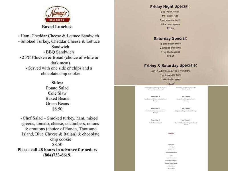 Nanny's Restaurant Menu