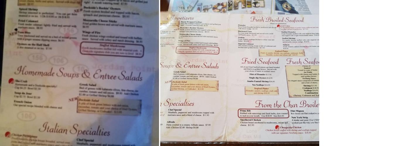Dockside Restaurant Menu