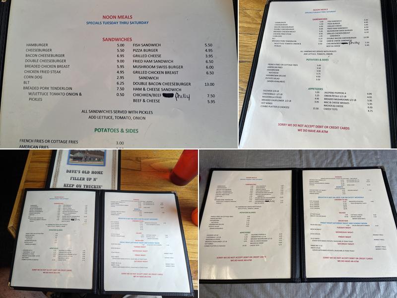 Dave's Old Home Cafe Menu