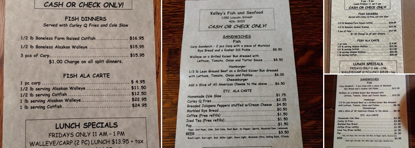Kelley's Fish & Seafood Menu