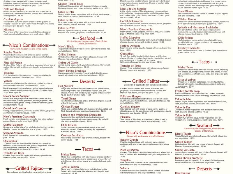 Nico's Cocina Menu
