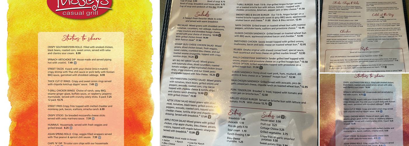 Tussey's Casual Grill Menu