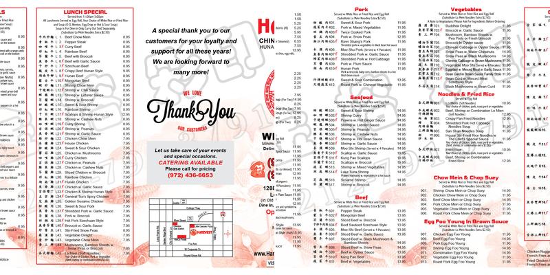 Harvest Chinese Restaurant Menu