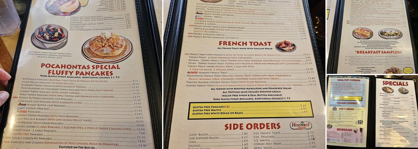 Pocahontas Pancake House Menu