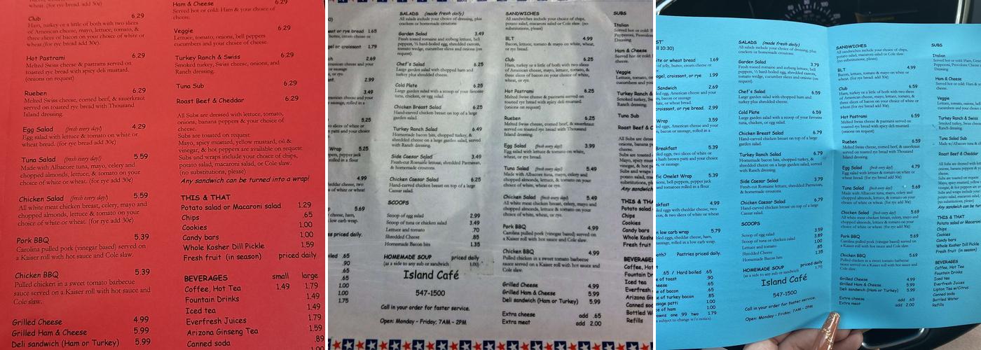 Island Cafe Menu