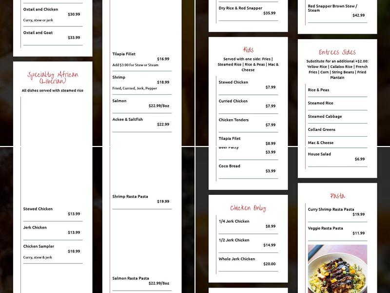 JAM Cafe Menu