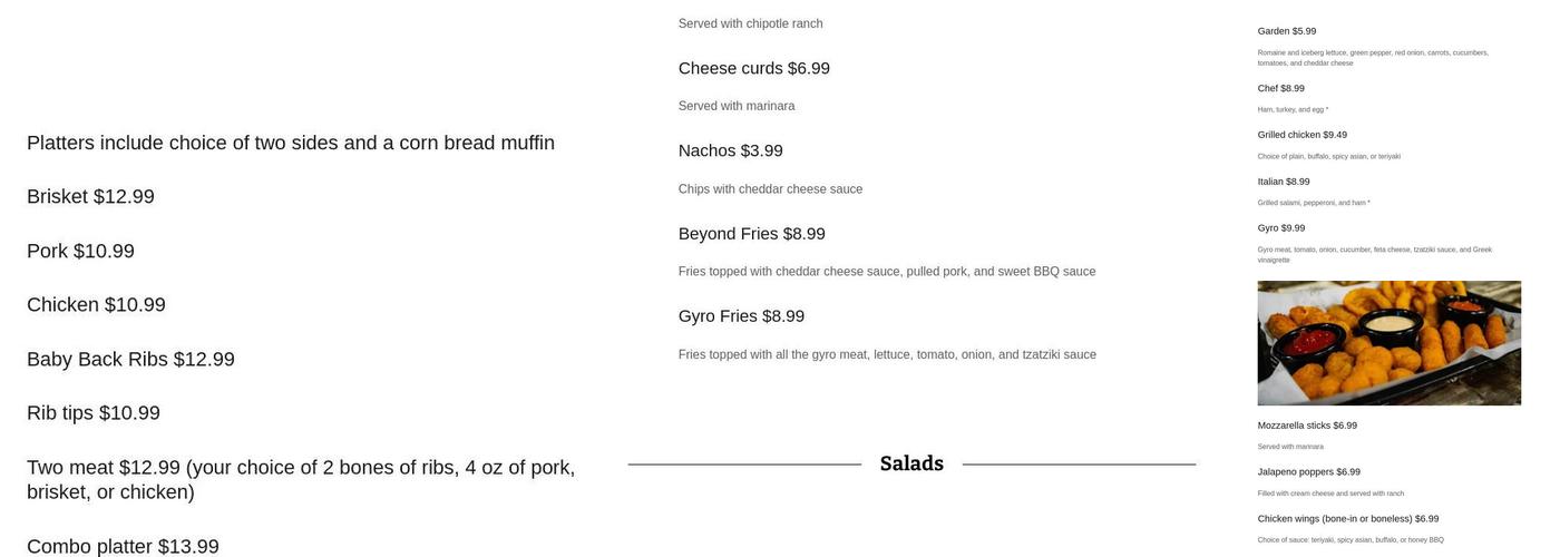 Beyond BBQ Menu