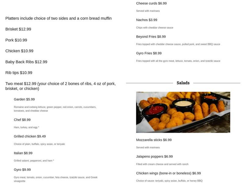 Beyond BBQ Menu
