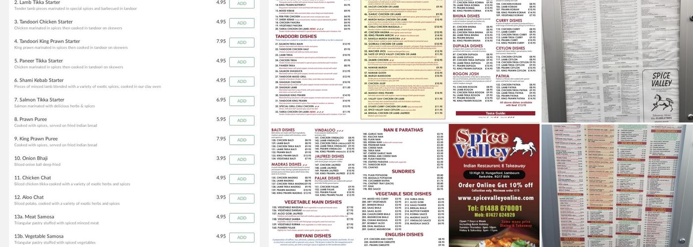Spice Valley Menu
