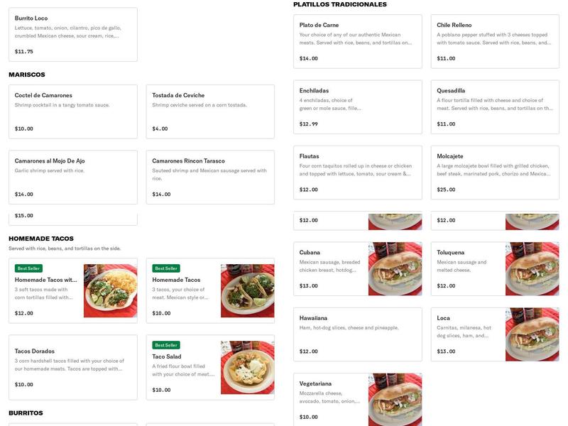 El Tarasco Menu