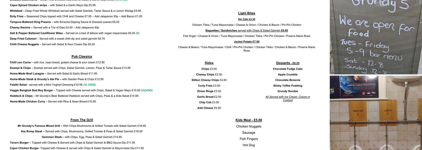 Mr Grundy's Tavern Menu