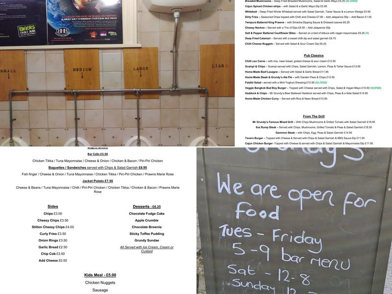 Mr Grundy's Tavern Menu