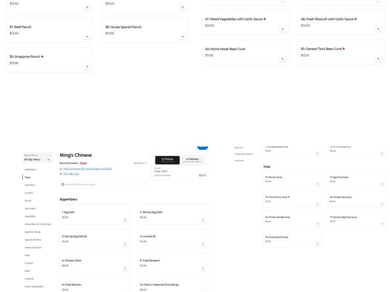 Ming's Chinese Restaurant Menu