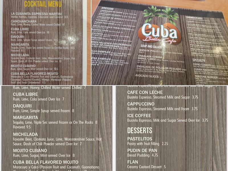 Cuba Bella Café Menu