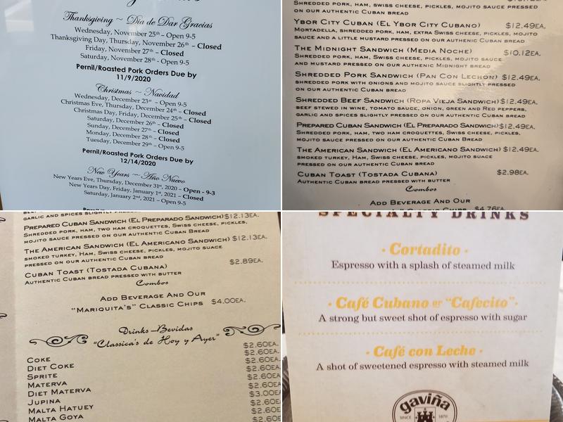 Cuban Dulceria International Bakery Menu