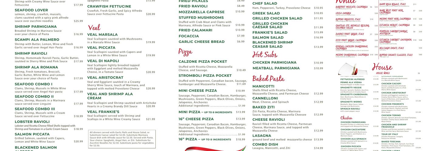 Frankie's Italian Grill Menu