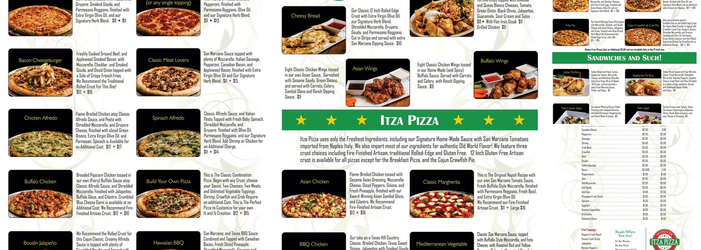 Itza Pizza Menu