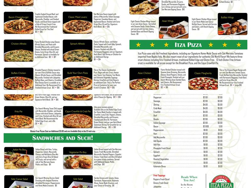 Itza Pizza Menu