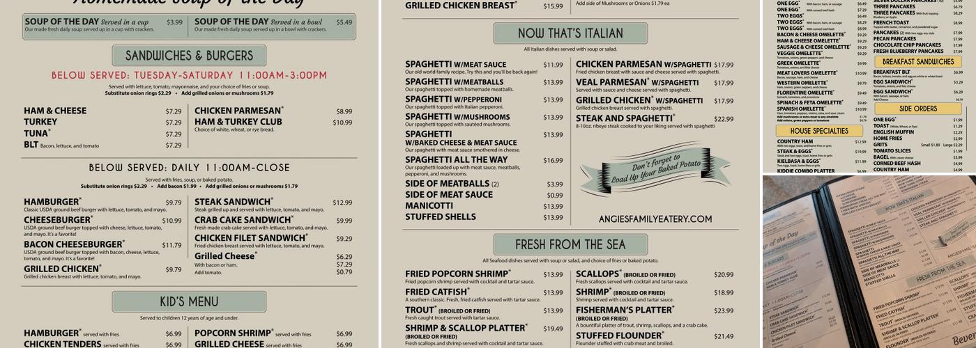 Angie's Family Restaurant Menu