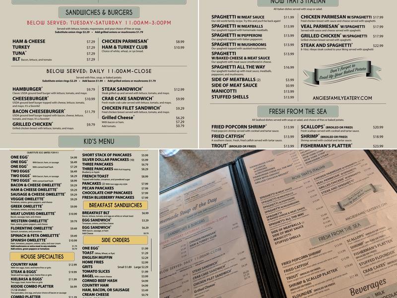 Angie's Family Restaurant Menu