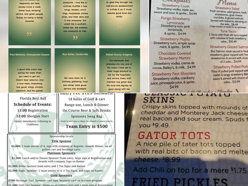 AJ Gators Sports Bar & Grill Menu