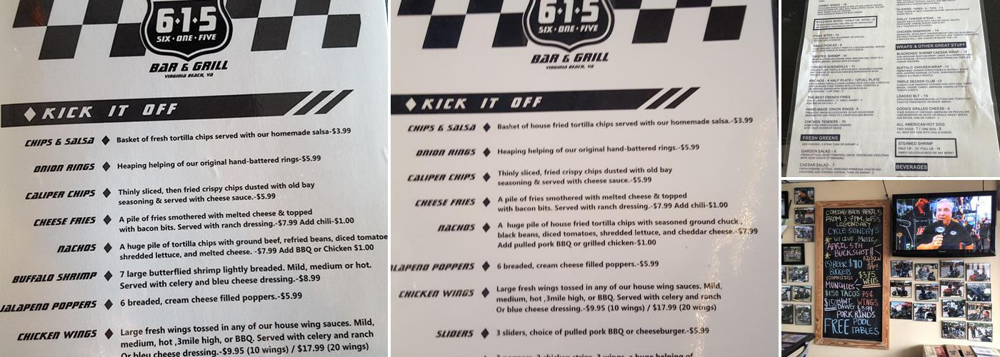 615 Bar and Grill Menu