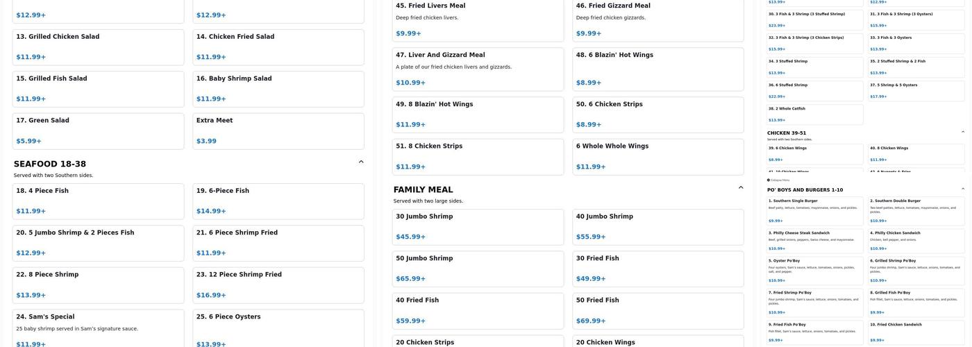 Sam's Southern Eatery Beaumont Menu