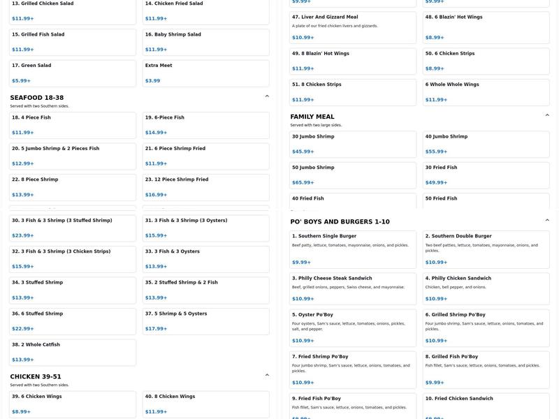Sam's Southern Eatery Beaumont Menu