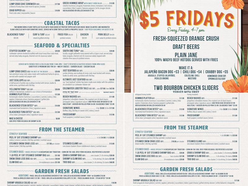 Chix on the Beach Menu