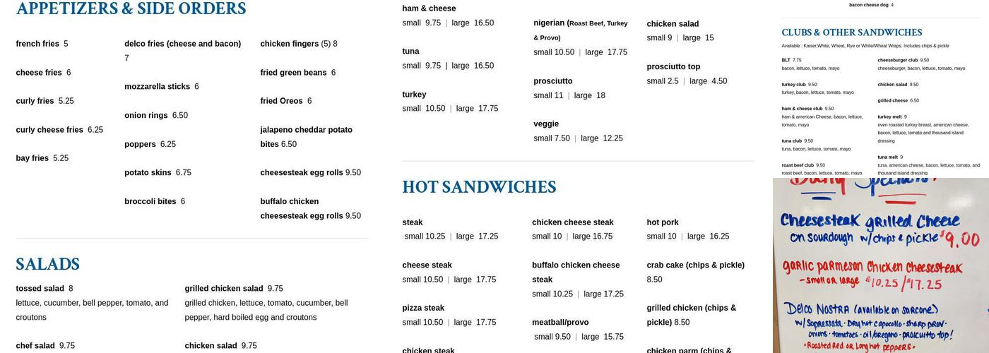 Delco's Original Steaks & Hoagies Menu