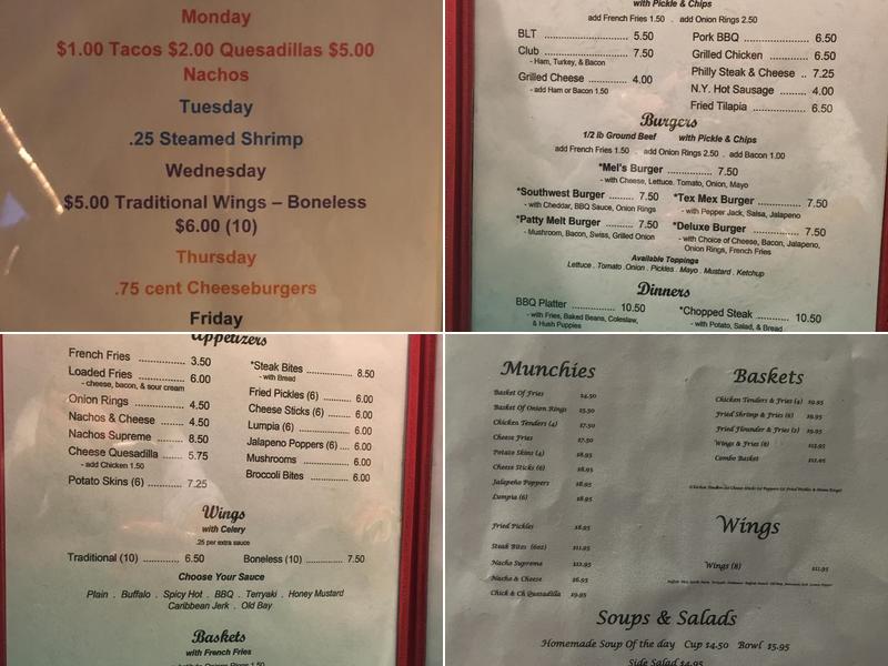 Mel's Place Menu