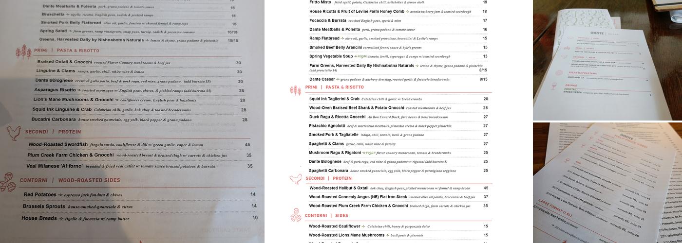 DANTE Menu