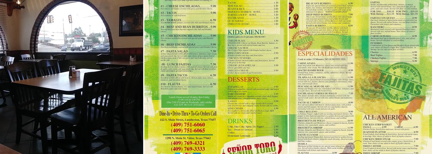 Señor Toro Menu